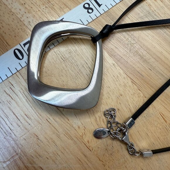 Fossil Modernist Silver-Tone Pendant Necklace With Adjustable Black Leather Cord - Picture 4 of 6